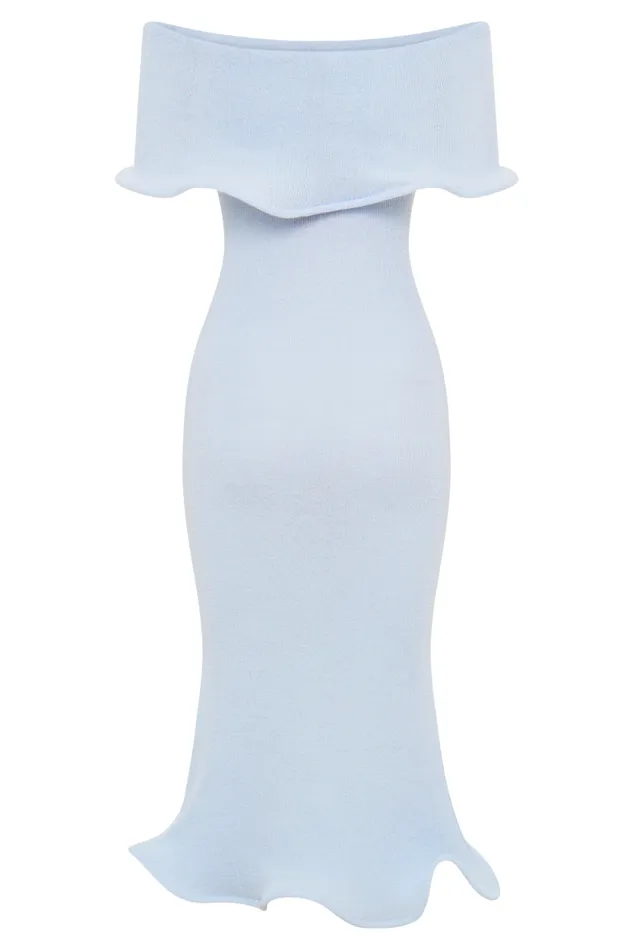 Women Meshki Dresses Molly Off Shoulder Knit Midi Dress 8211 Sky Blue