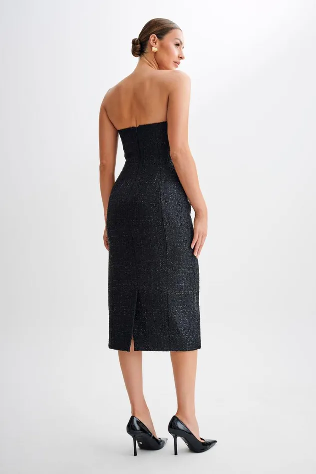 Women Meshki Dresses Monet Tweed Strapless Midi Dress 8211 Black