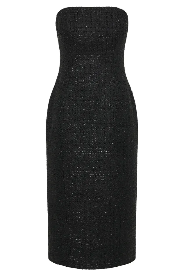 Women Meshki Dresses Monet Tweed Strapless Midi Dress 8211 Black