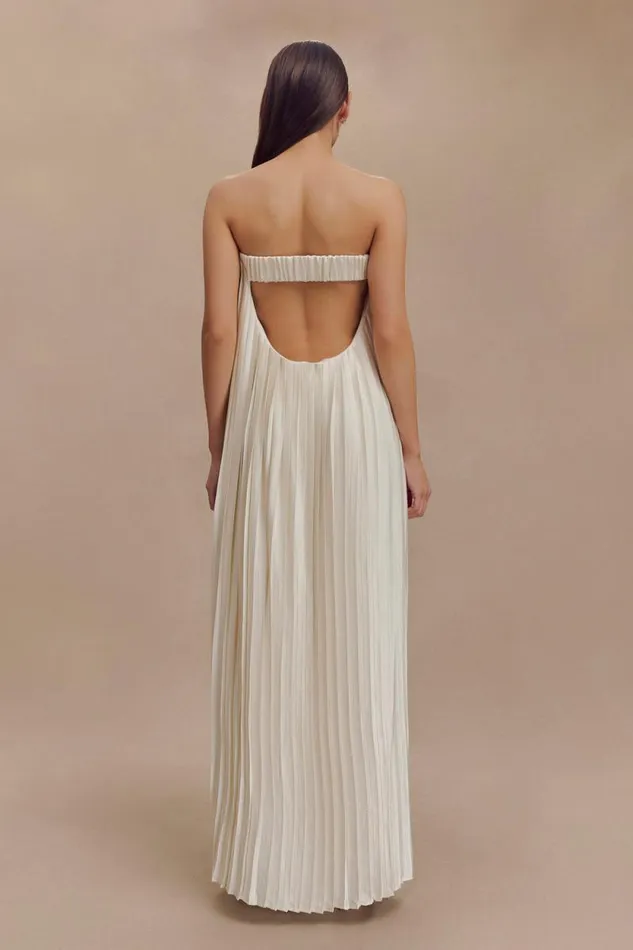 Women Meshki Dresses Myrah Plisse Strapless Maxi Dress 8211 Ivory