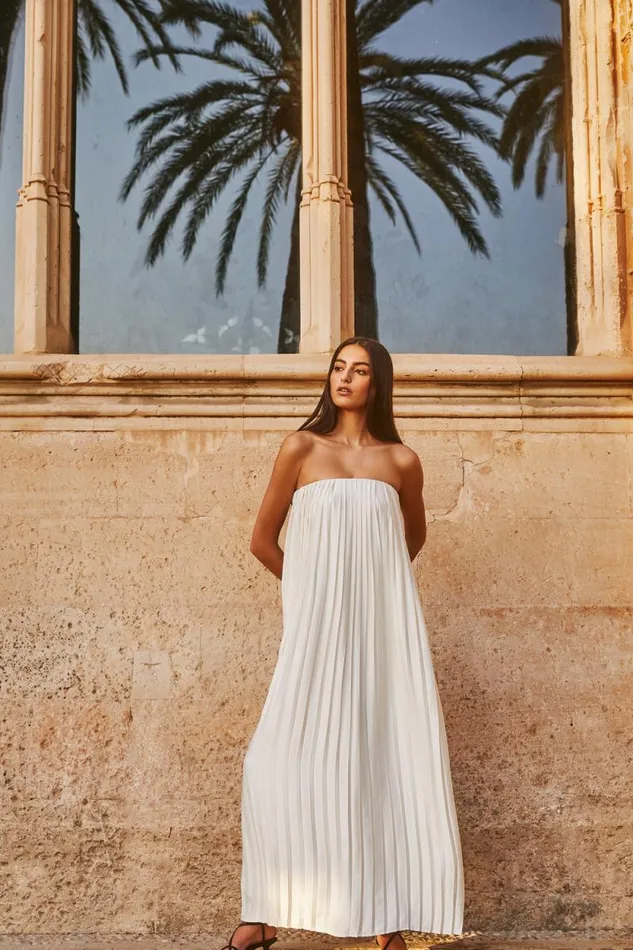 Women Meshki Dresses Myrah Plisse Strapless Maxi Dress 8211 Ivory