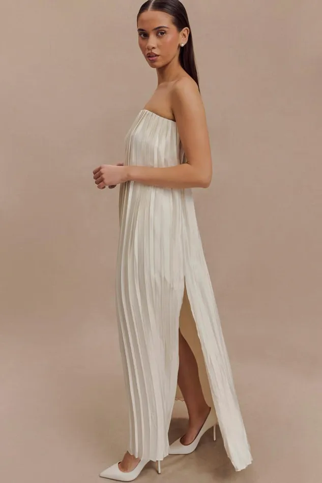 Women Meshki Dresses Myrah Plisse Strapless Maxi Dress 8211 Ivory