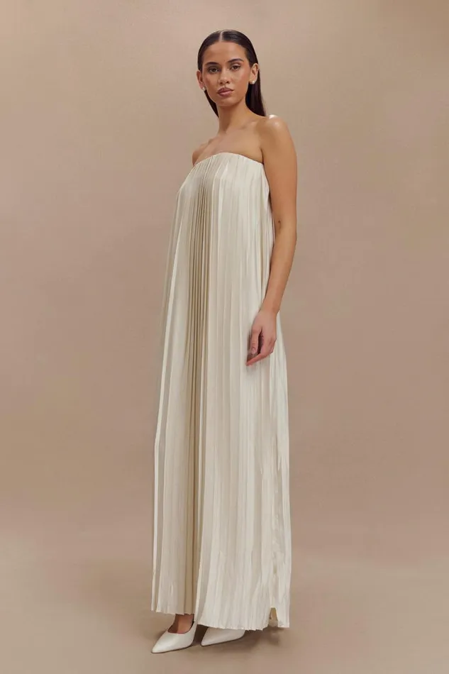 Women Meshki Dresses Myrah Plisse Strapless Maxi Dress 8211 Ivory