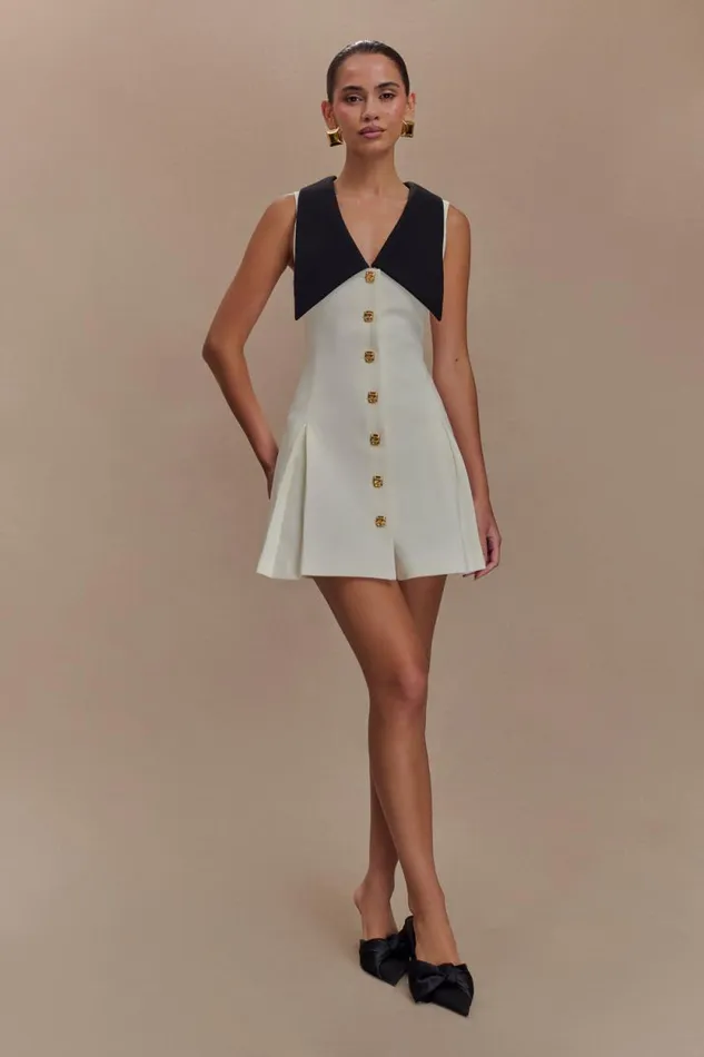 Women Meshki Dresses Oli Sleeveless Contrast Mini Dress 8211 IvoryBlack