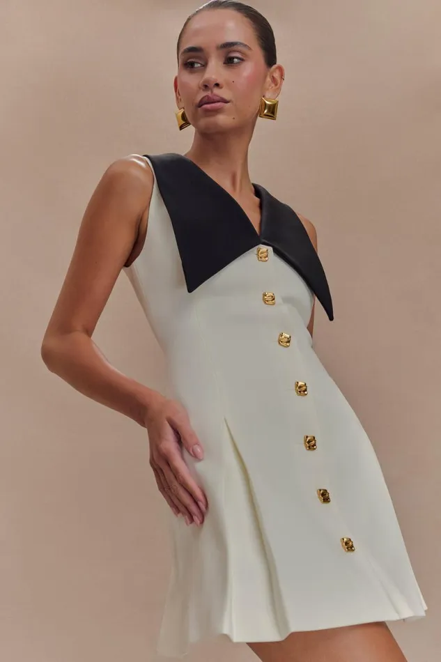 Women Meshki Dresses Oli Sleeveless Contrast Mini Dress 8211 IvoryBlack