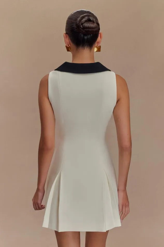 Women Meshki Dresses Oli Sleeveless Contrast Mini Dress 8211 IvoryBlack