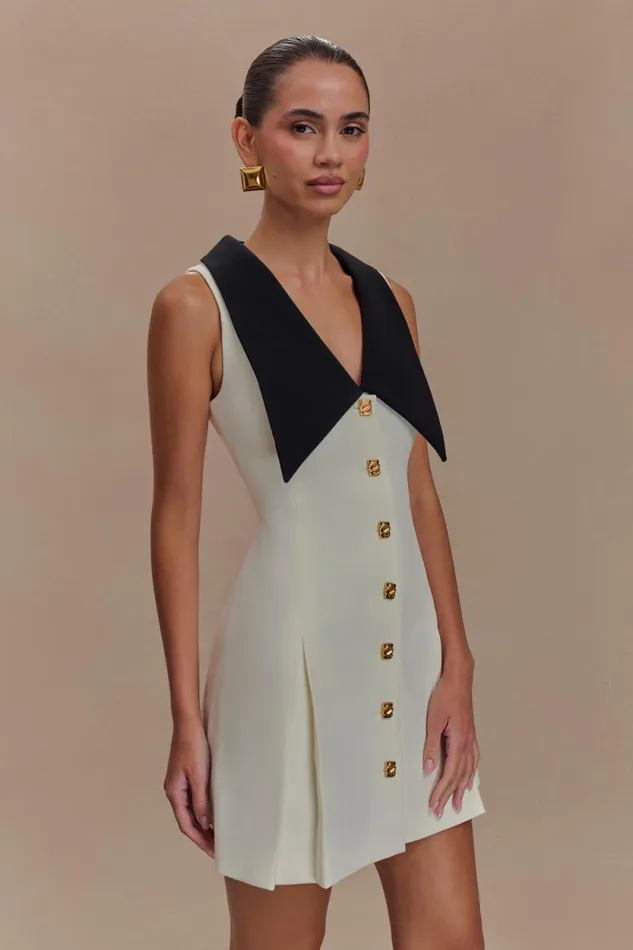 Women Meshki Dresses Oli Sleeveless Contrast Mini Dress 8211 IvoryBlack