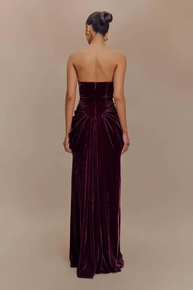Women Meshki Dresses Paige Strapless Velvet Maxi Dress 8211 Plum