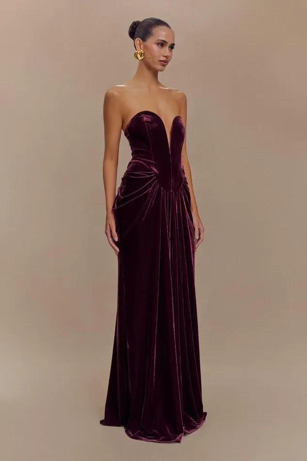 Women Meshki Dresses Paige Strapless Velvet Maxi Dress 8211 Plum