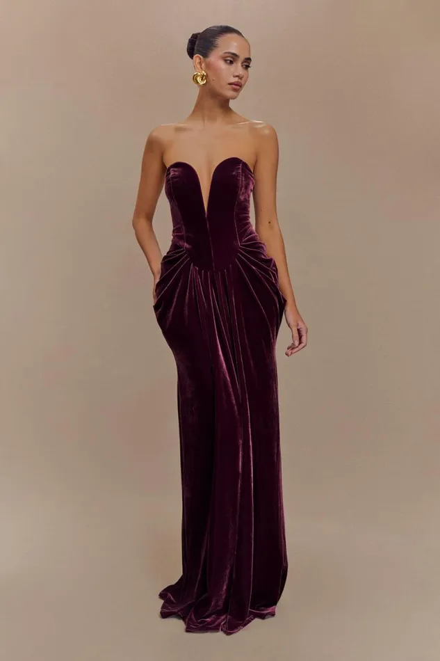 Women Meshki Dresses Paige Strapless Velvet Maxi Dress 8211 Plum