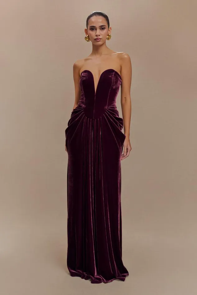 Women Meshki Dresses Paige Strapless Velvet Maxi Dress 8211 Plum