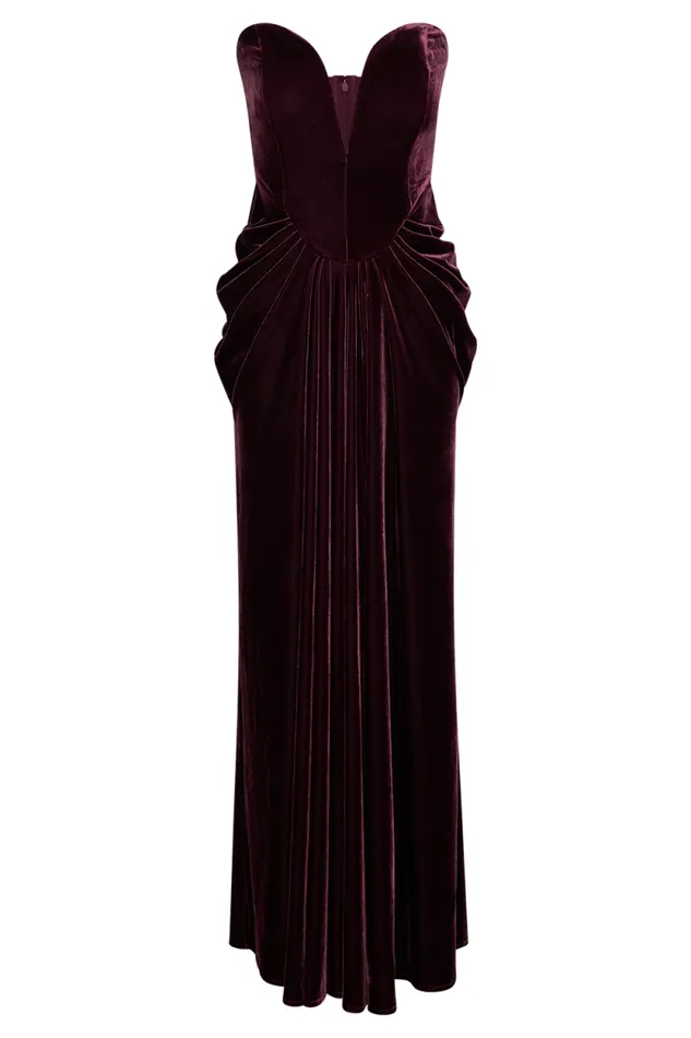 Women Meshki Dresses Paige Strapless Velvet Maxi Dress 8211 Plum