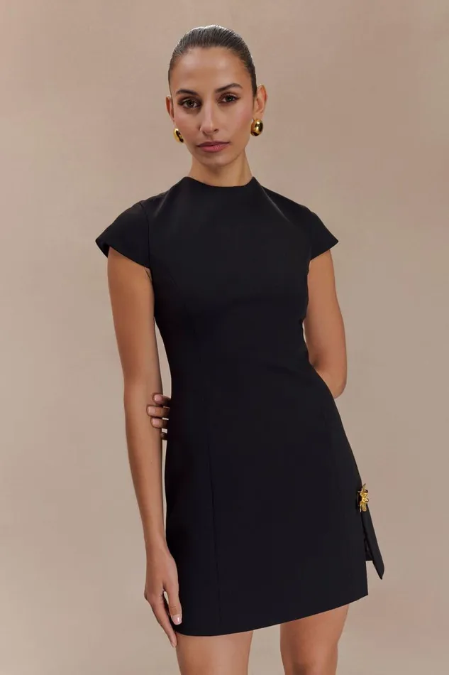 Women Meshki Dresses Remi Suiting Mini Dress With Floral Hardware 8211 Black