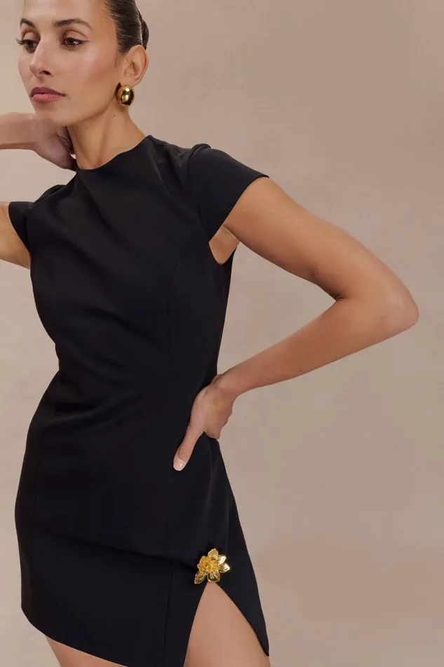 Women Meshki Dresses Remi Suiting Mini Dress With Floral Hardware 8211 Black