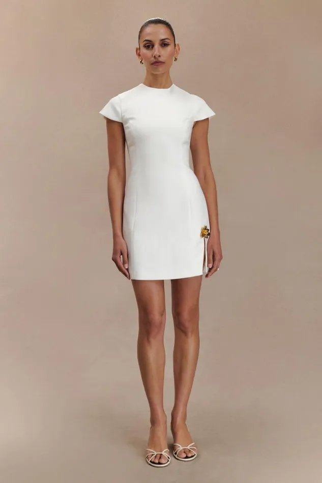 Women Meshki Dresses Remi Suiting Mini Dress With Floral Hardware 8211 White