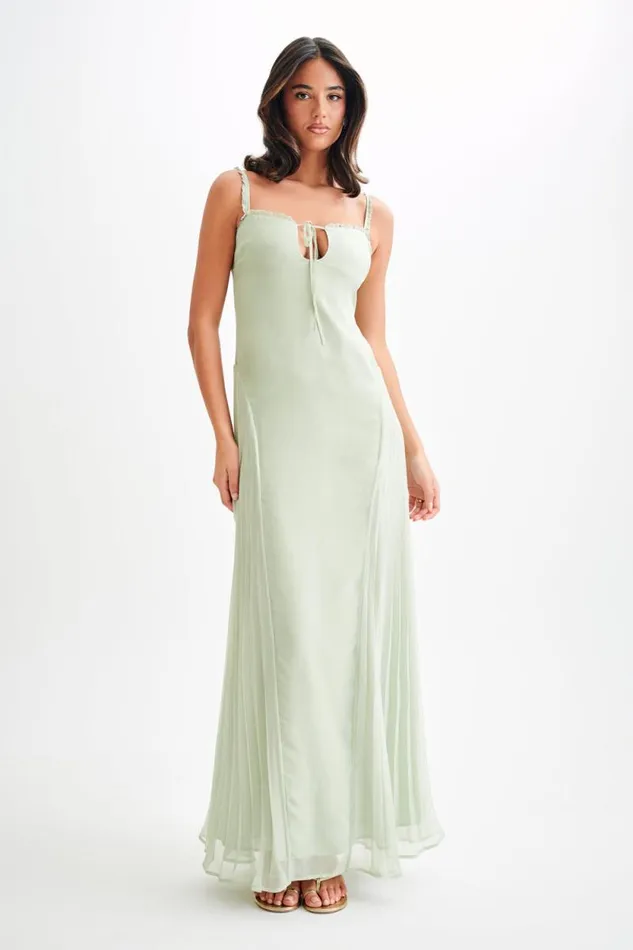 Women Meshki Dresses Saira Chiffon Maxi Dress 8211 Pastel Green