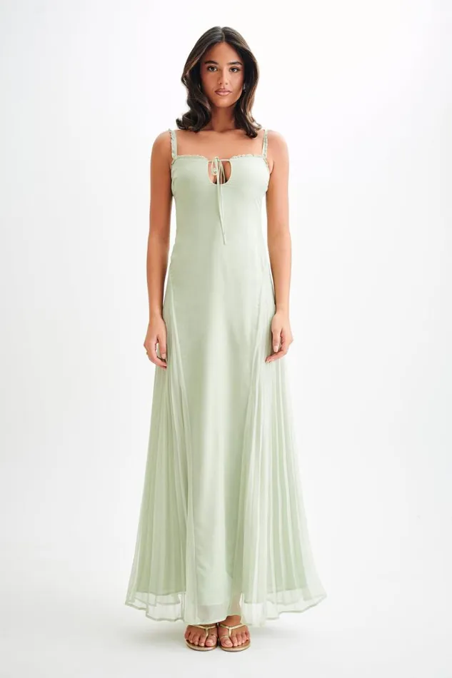 Women Meshki Dresses Saira Chiffon Maxi Dress 8211 Pastel Green