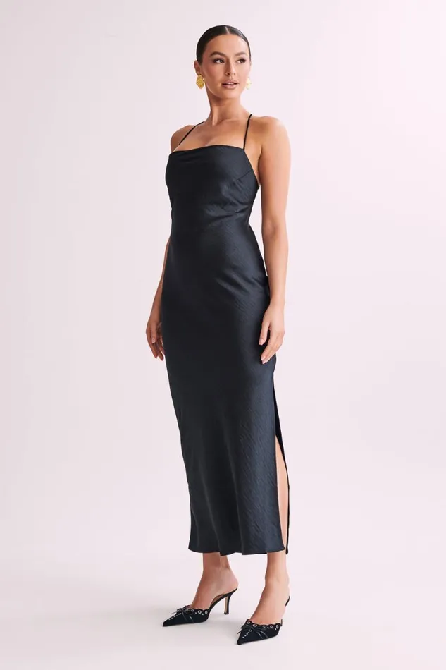 Women Meshki Dresses Sydney Straight Neck Slip Maxi Dress 8211 Black