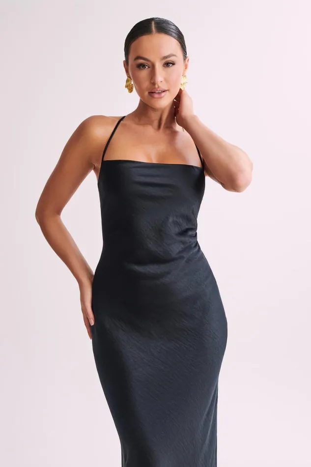 Women Meshki Dresses Sydney Straight Neck Slip Maxi Dress 8211 Black