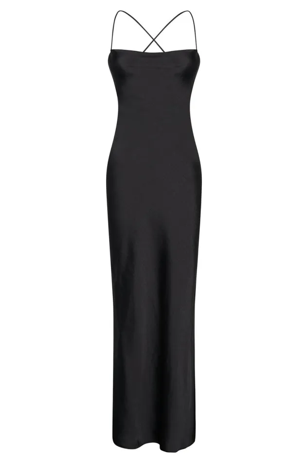 Women Meshki Dresses Sydney Straight Neck Slip Maxi Dress 8211 Black