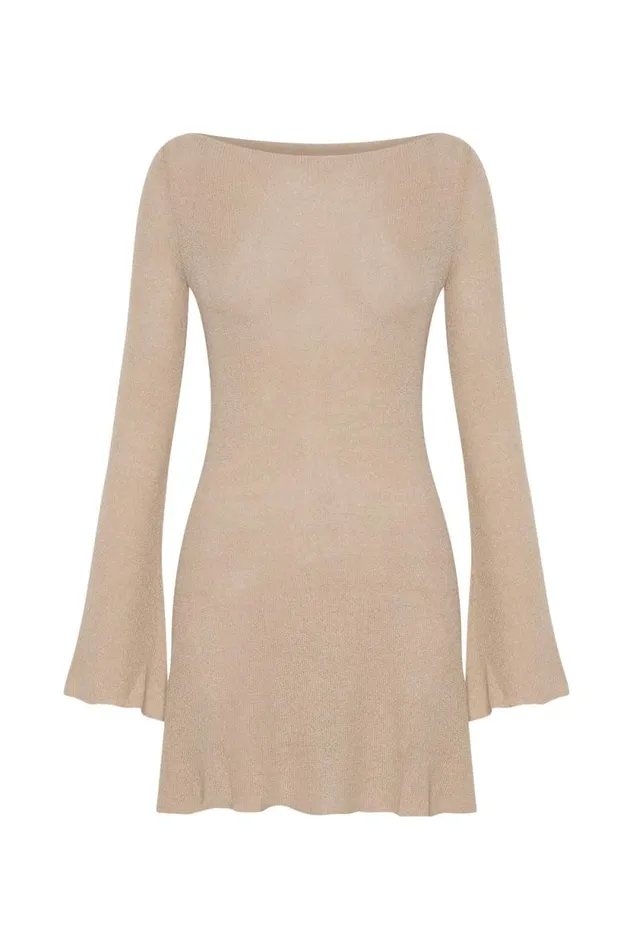 Women Meshki Dresses Zahra Long Sleeve Open Back Mini Knit Dress 8211 Wheat Women Meshki Dresses Zahra Long Sleeve Open Back Mini Knit Dress 8211 Wheat