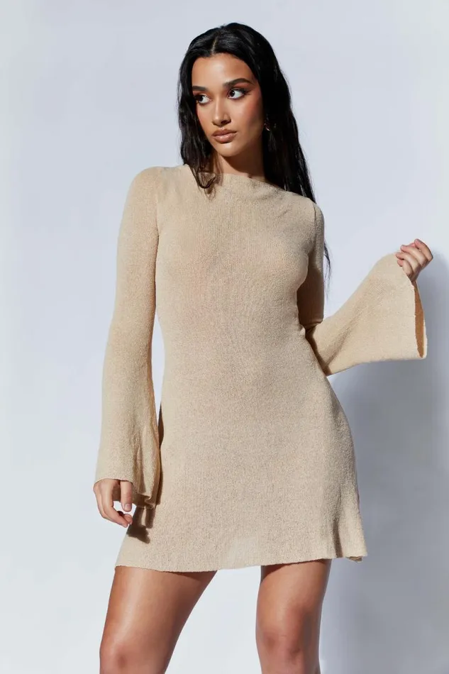 Women Meshki Dresses Zahra Long Sleeve Open Back Mini Knit Dress 8211 Wheat Women Meshki Dresses Zahra Long Sleeve Open Back Mini Knit Dress 8211 Wheat