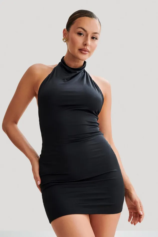 Women Meshki Dresses Zaida Slinky Halter Mini Dress 8211 Black