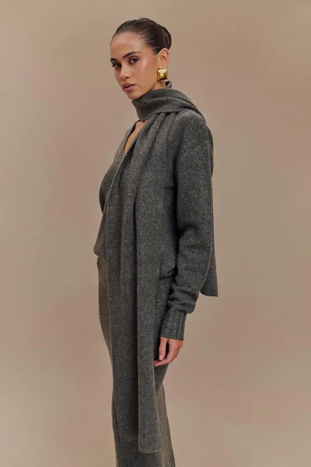 Women Meshki Outerwear Ella V Neck Knit Jumper With Scarf 8211 Charcoal Marle