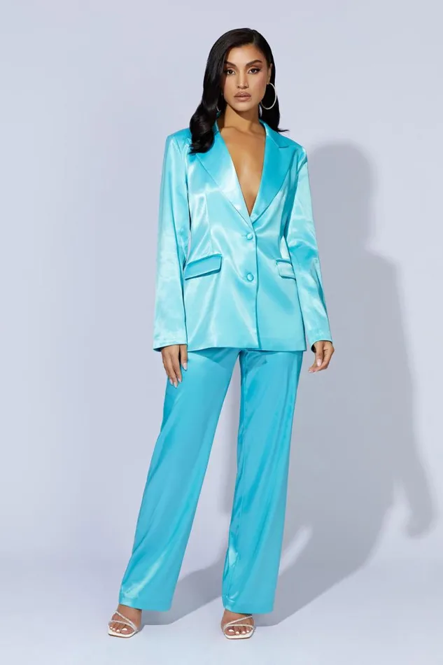 Women Meshki Outerwear Maeva Satin Blazer 8211 Aquamarine