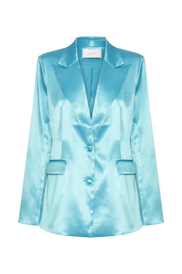 Women Meshki Outerwear Maeva Satin Blazer 8211 Aquamarine