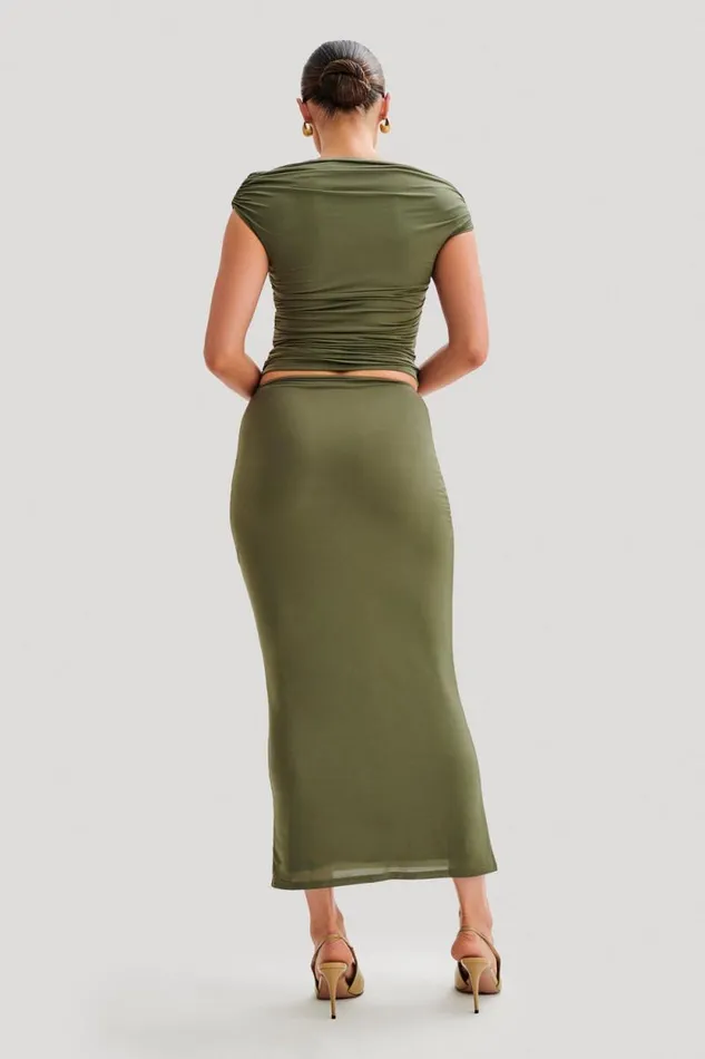 Women Meshki Tops Alayna Slinky Ruched Top 8211 Olive