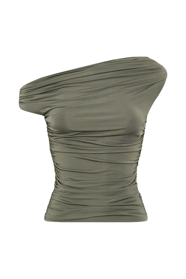 Women Meshki Tops Alayna Slinky Ruched Top 8211 Olive