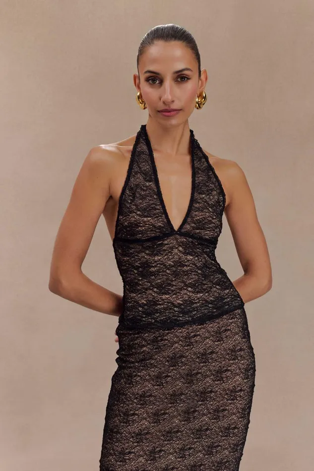 Women Meshki Tops Asher Sheer Lace Halter Top 8211 Black