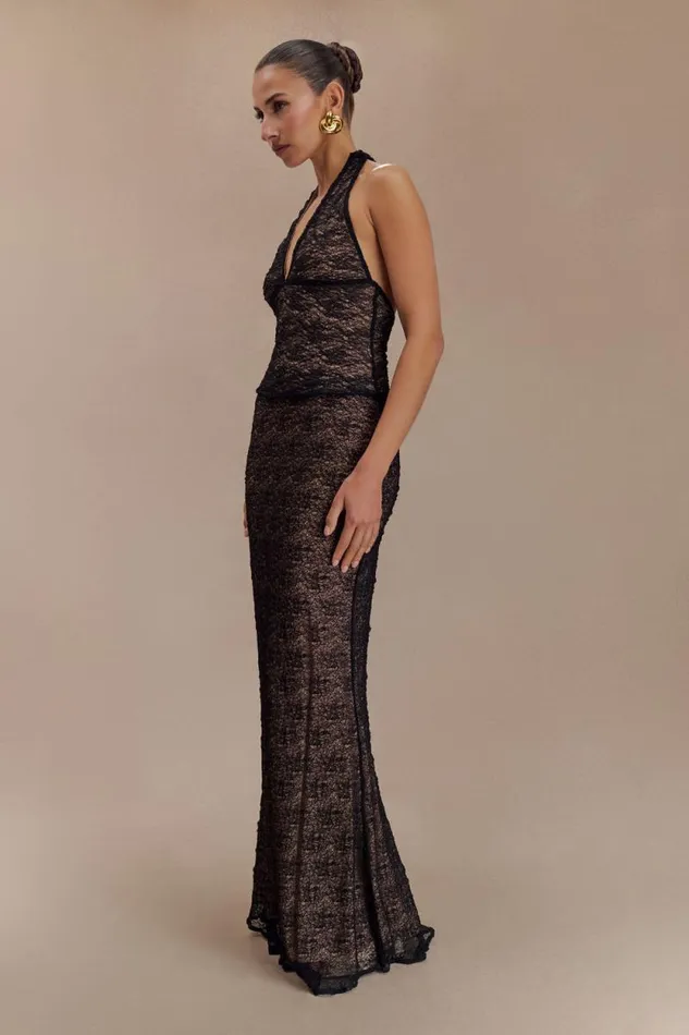 Women Meshki Tops Asher Sheer Lace Halter Top 8211 Black