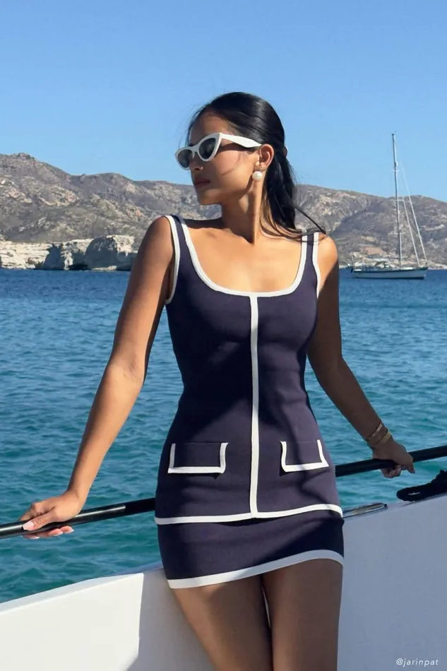 Women Meshki Tops Becky Contrast Knit Top 8211 Navy and Ivory