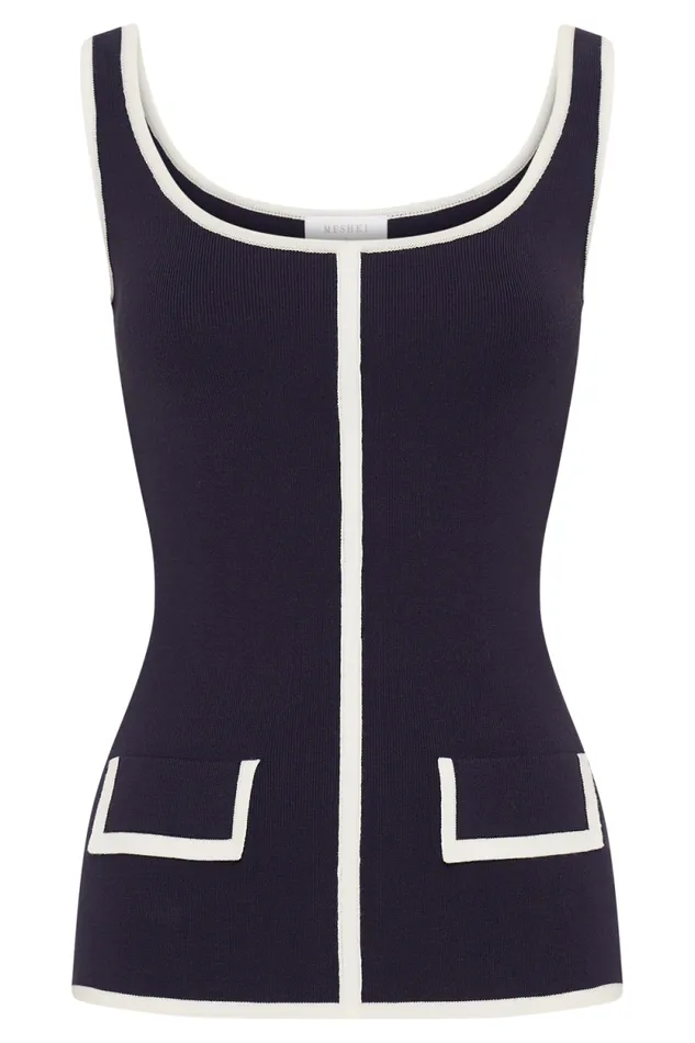 Women Meshki Tops Becky Contrast Knit Top 8211 Navy and Ivory