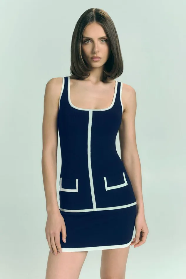 Women Meshki Tops Becky Contrast Knit Top 8211 Navy and Ivory