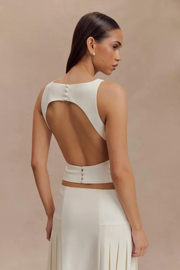 Women Meshki Tops Brigette Boat Neck Longline Top 8211 Ivory