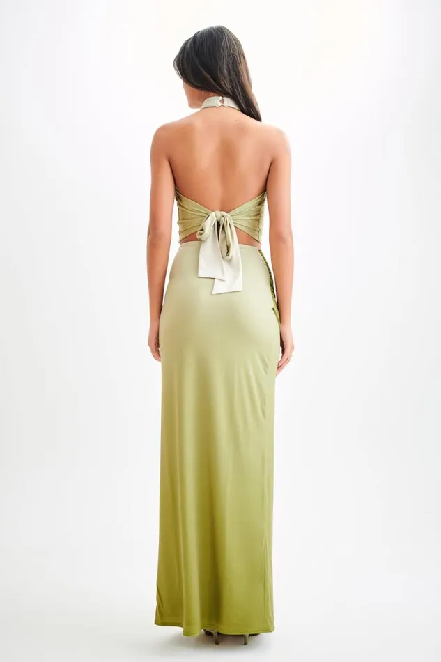 Women Meshki Tops Bronwyn Slinky Halter Crop Top 8211 Ombre Vintage Olive