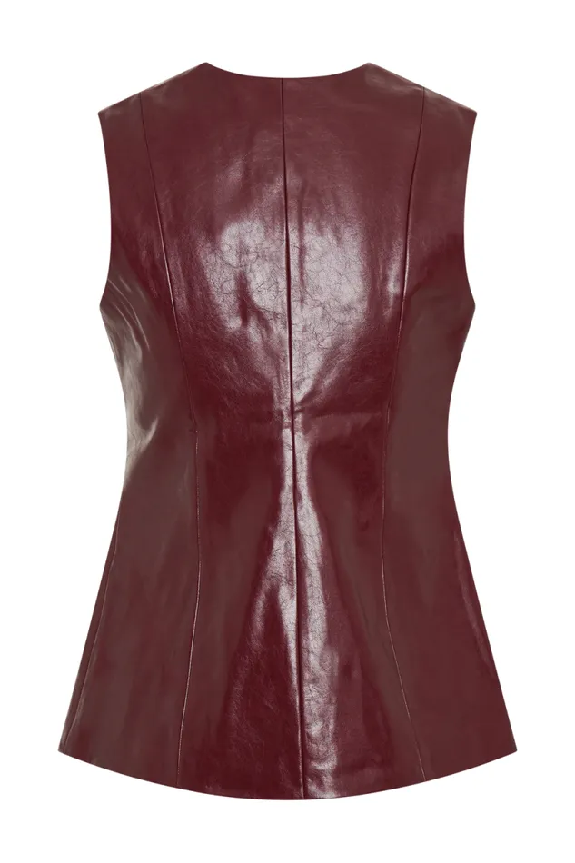 Women Meshki Tops Coralia Faux Leather Sleeveless Vest 8211 Cherry Red
