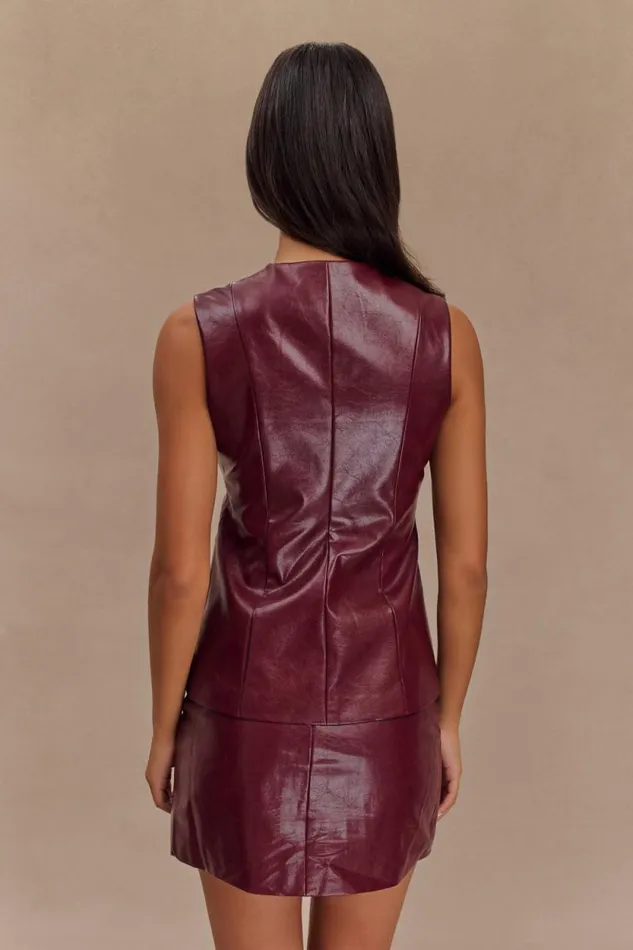 Women Meshki Tops Coralia Faux Leather Sleeveless Vest 8211 Cherry Red