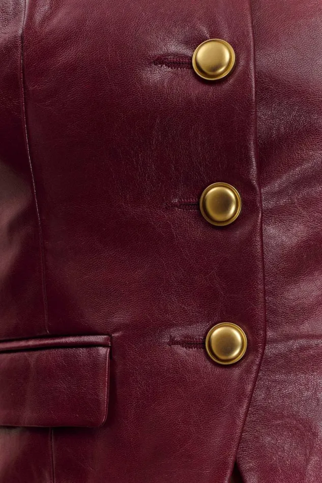 Women Meshki Tops Coralia Faux Leather Sleeveless Vest 8211 Cherry Red