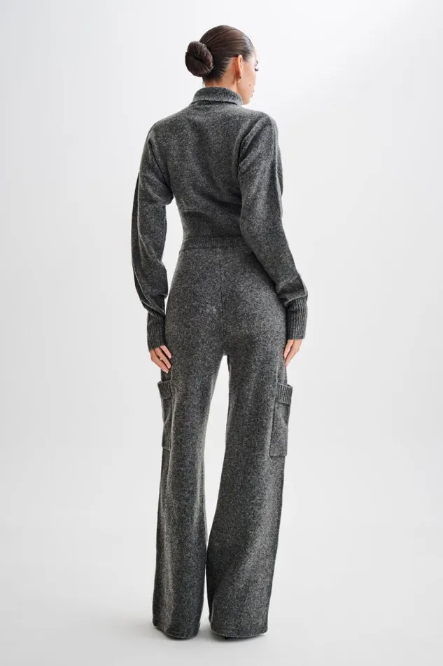 Women Meshki Tops Darius Turtleneck Knit Crop Top 8211 Charcoal Marle