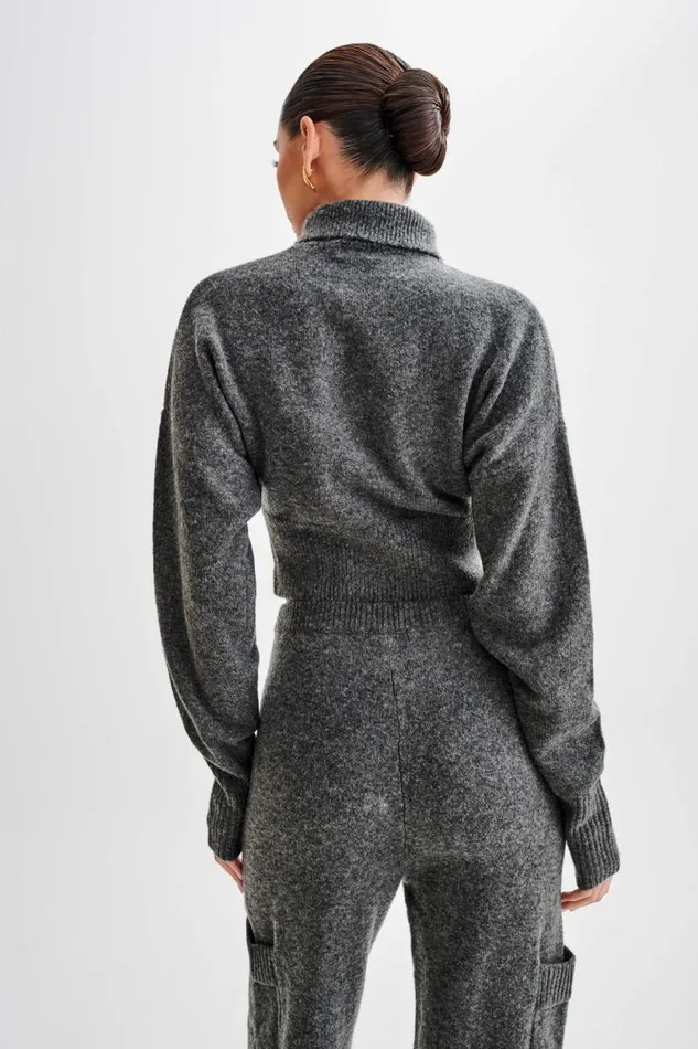 Women Meshki Tops Darius Turtleneck Knit Crop Top 8211 Charcoal Marle