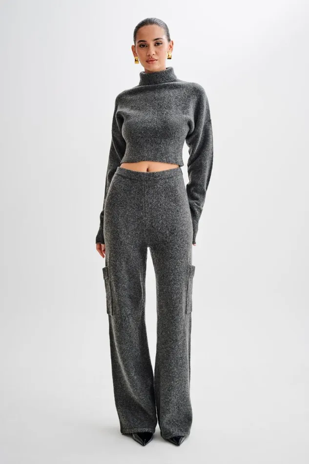 Women Meshki Tops Darius Turtleneck Knit Crop Top 8211 Charcoal Marle