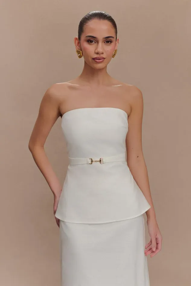 Women Meshki Tops Dora Strapless Linen Top 8211 Ivory