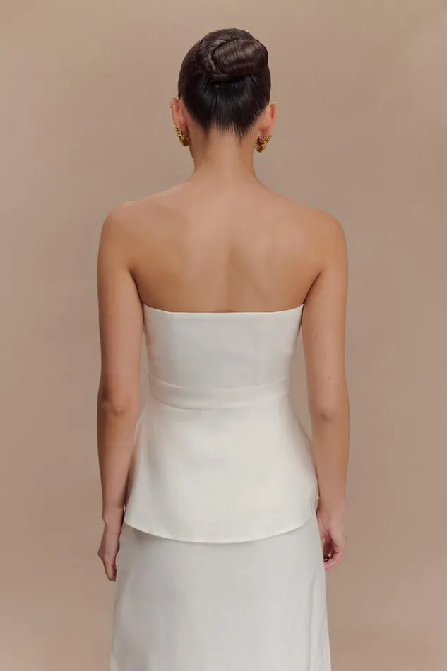 Women Meshki Tops Dora Strapless Linen Top 8211 Ivory