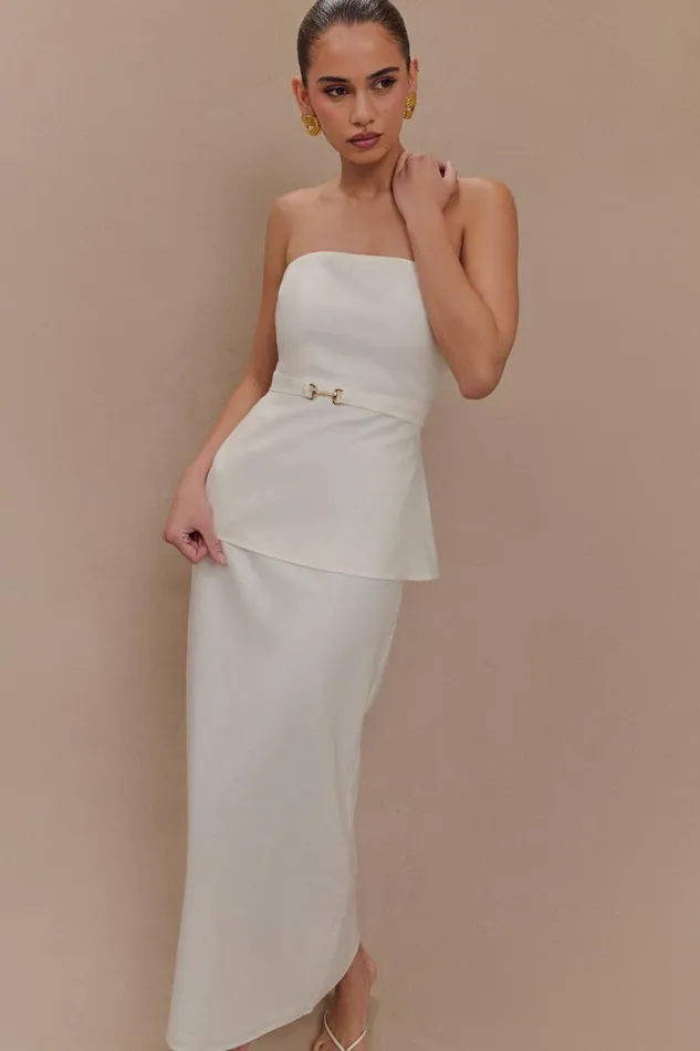 Women Meshki Tops Dora Strapless Linen Top 8211 Ivory