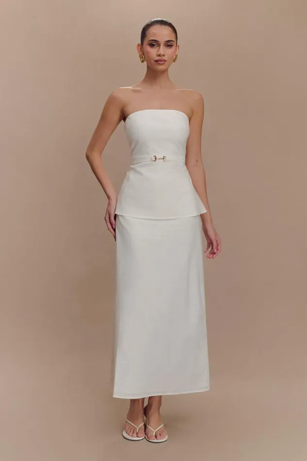 Women Meshki Tops Dora Strapless Linen Top 8211 Ivory