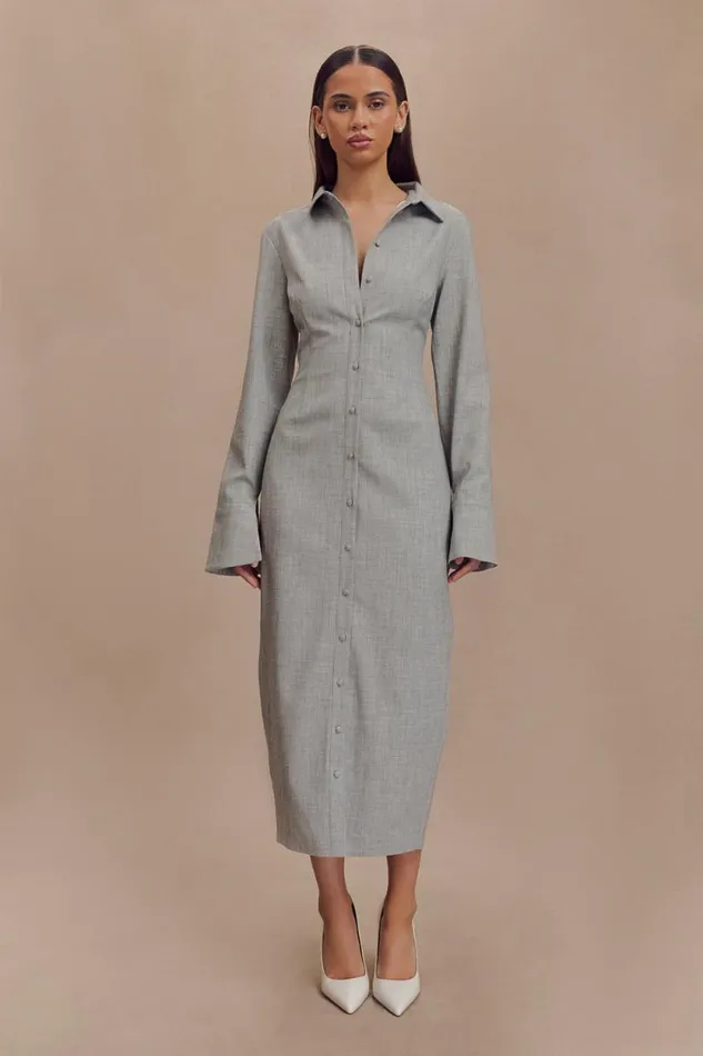 Women Meshki Tops Dorian Fitted Shirt Midi Dress 8211 Charcoal Marle